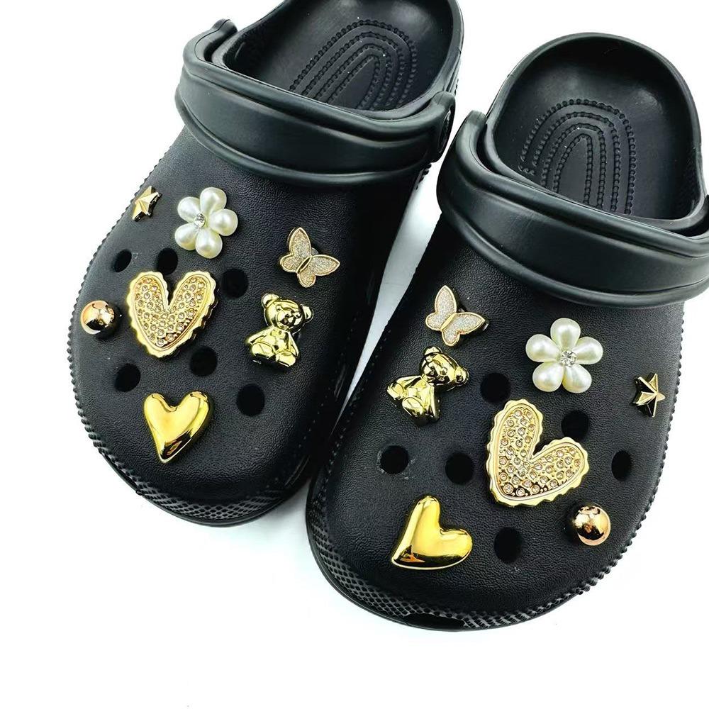 14PCS Summer Fashion Shoe Charms Set Accessories for Clogs Shoe Buckle Golden Bear Rivet Butterfly Flower DIY Shoes Decorations