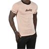 DeepSEA Slim Fit Lycra Striped Collar and Striped Sleeves Lucky Text T-Shirt 2403201