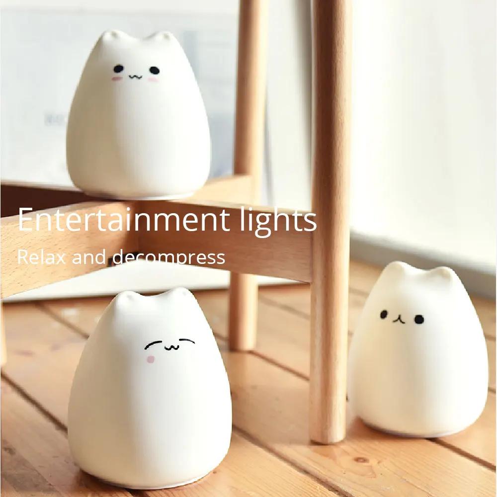 Silicone Cat Touch Night Light Cartoon Animal Kids Room Baby Sleeping Soft Bedside Lamp Cute Child Bedroom Decor Lighting