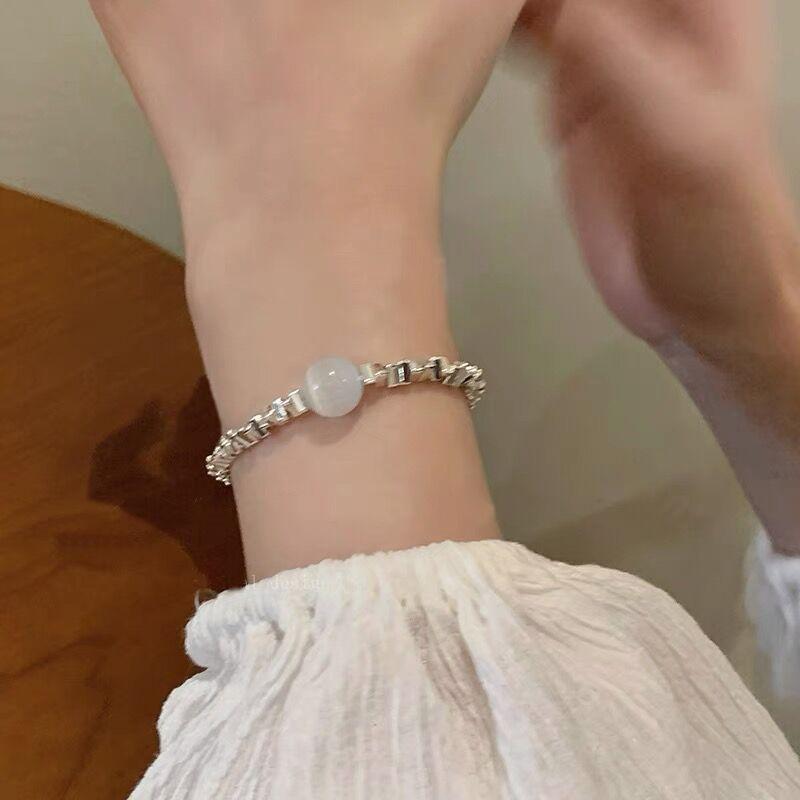 Broken Silver~ Moonstone Pearl Bracelet Women'S Light Luxury Niche Exquisite Bracelet Cold Wind Girlfriend Jewelry