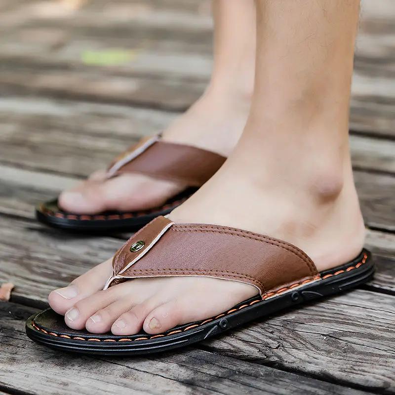 

Fashion Sandals Man Flat Leather Outdoor Shoes Flip Flops Shiatsu Comfortable Low Price Y2k Elegant Adult Rubber Pvc Slippers for Men 44