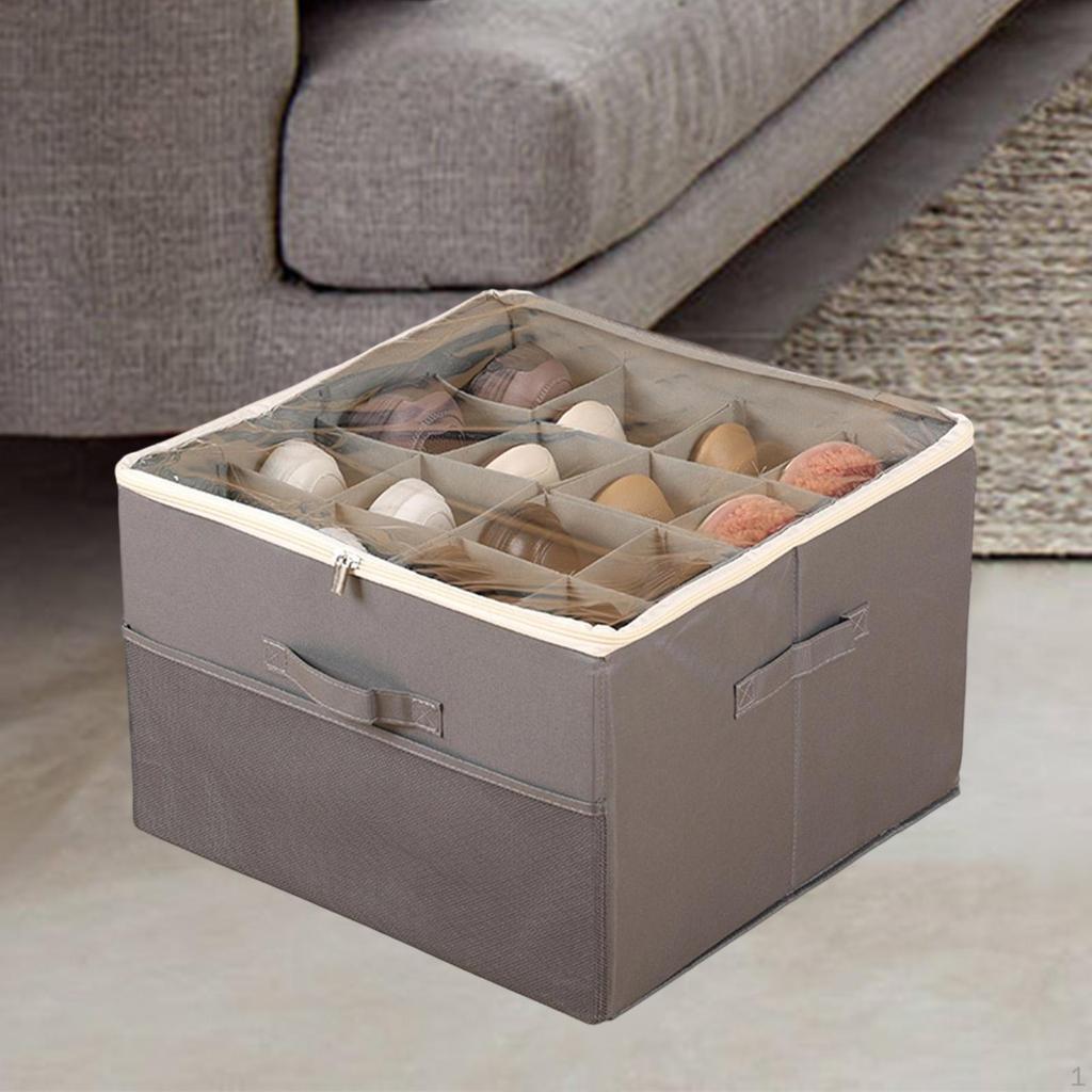 Foldable Portable Shoe Organizer Box with Handles And Clear Lid for Flats, Sneakers, Sandals, Closet