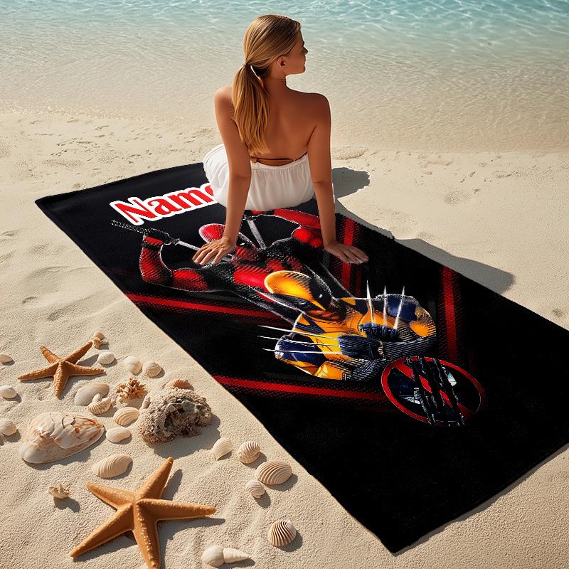 Custom Name Deadpool Armor Stylish Digital Printing Beach Towel Quick‑Drying Absorbent Blanket for Beach Pool Gym Travel