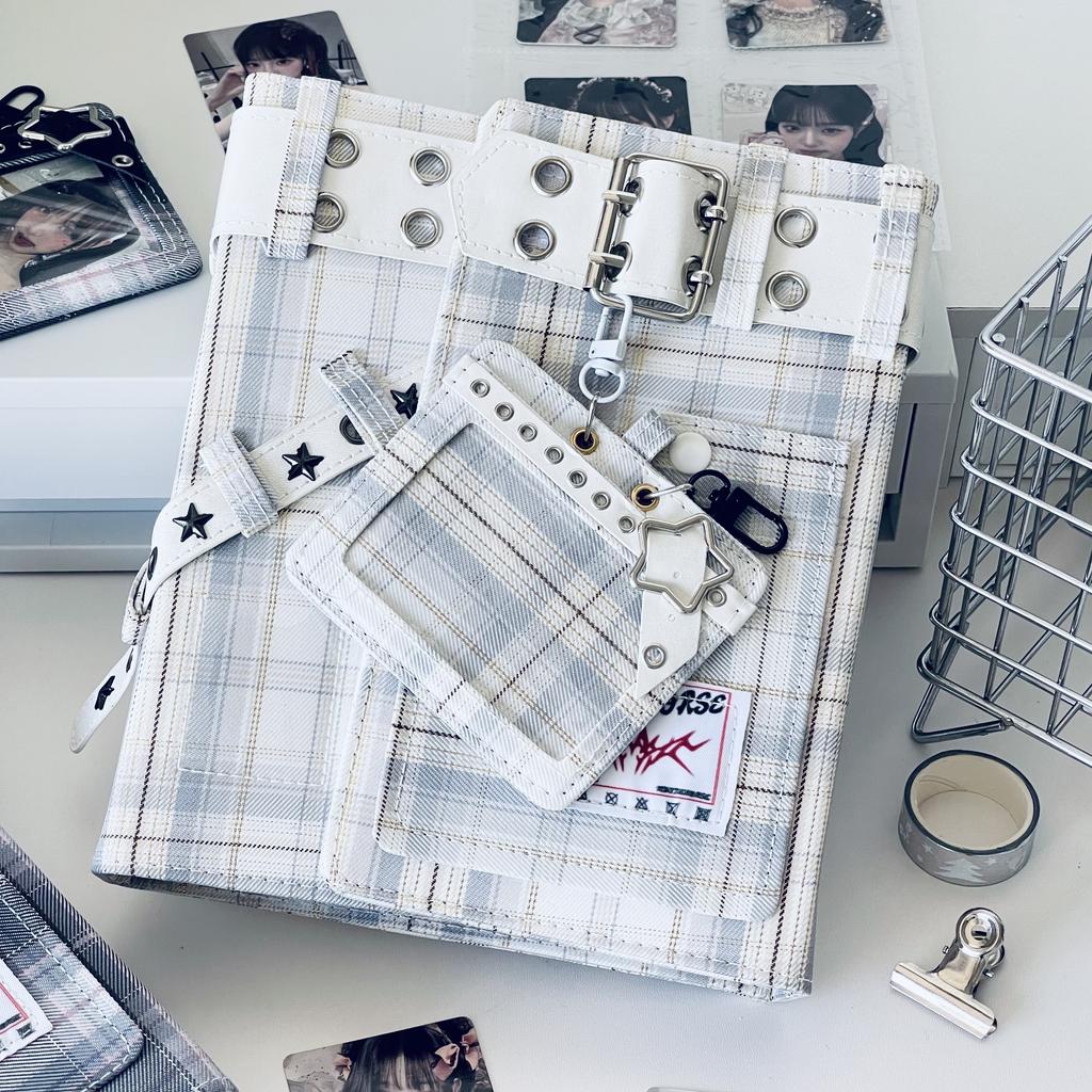 Y2K Denim Checkered A5 Photo Album - 4 Pocket Pages for For Kpop Idol Photocards, Polaroids & Instax Photo Storage