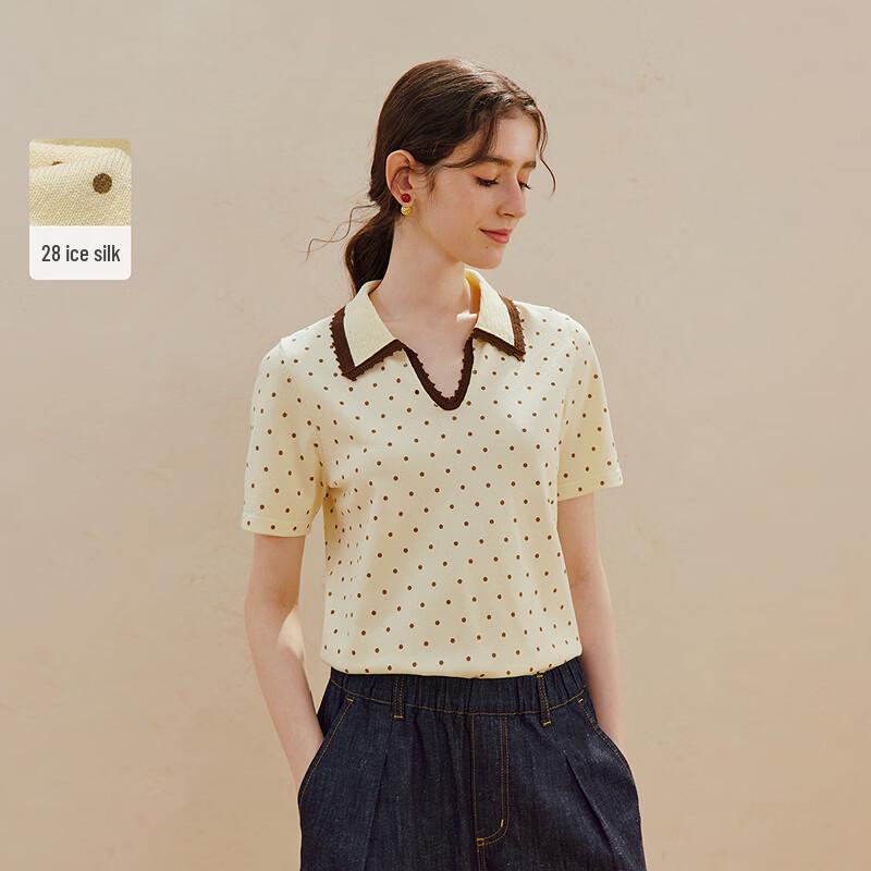 

INMAN Женская тонкая вязаная рубашка-поло с коротким рукавом в горошек L