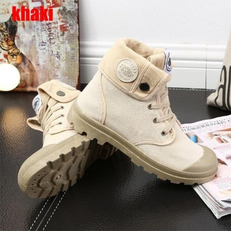 Shoelife Fashion Women's Fashion Top Quality Canvas Boots Lace Up Palladium Canvas Shoe Ankle Boots Motorcycle Boots