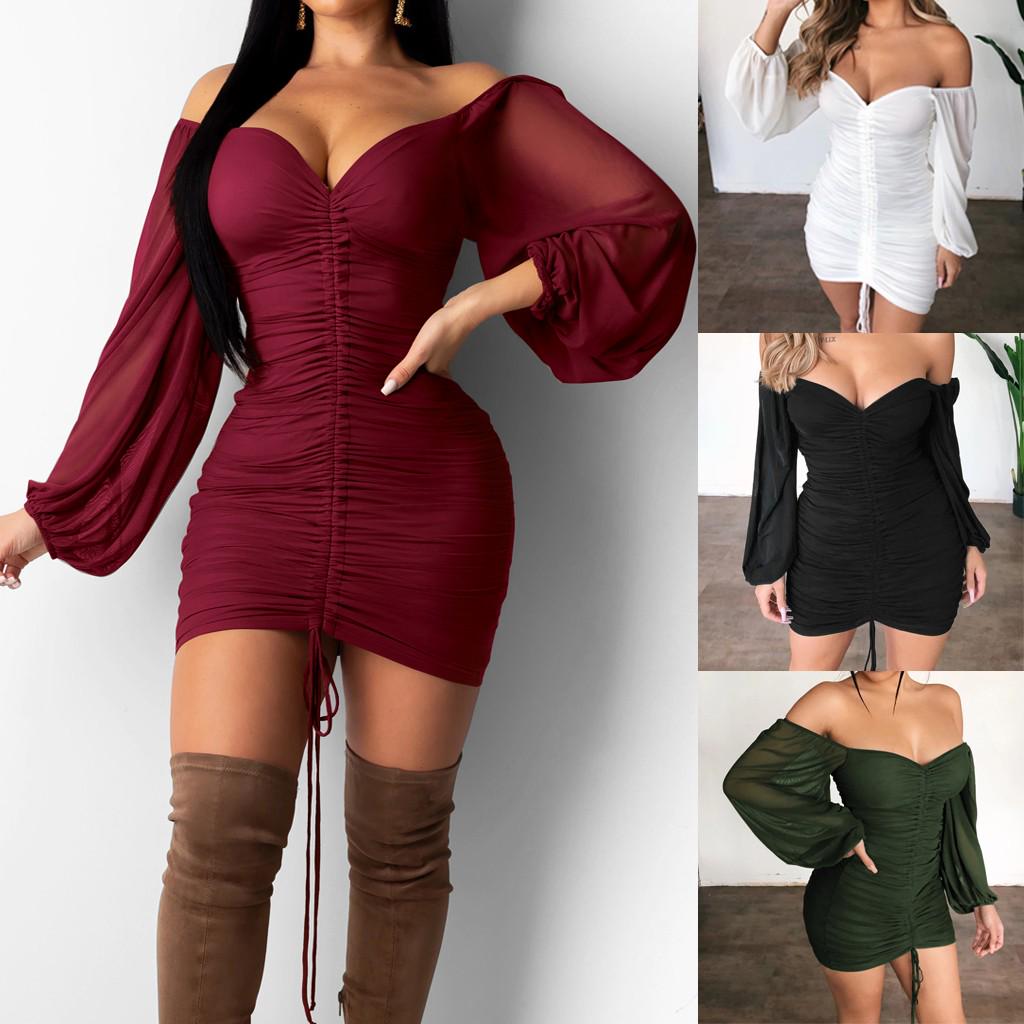 European and American sexy dress long-sleeved slim nightclub dress