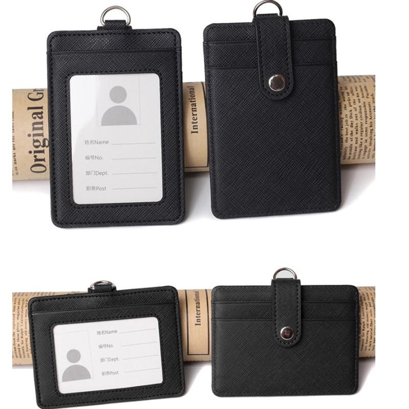 Lanyards ID Badge Holder Leather Bus Pass Case Cover Men Women's Bank Credit Card Holder Strap Cardholder