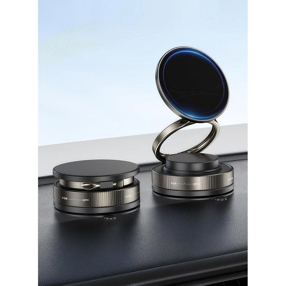 

[2025 Upgrade]Magnetic Phone Holder Mount with Vacuum Suction Base 360° Rotatable & Foldable Car Phone Mount for Dashboard/Windscreen/Desk Black