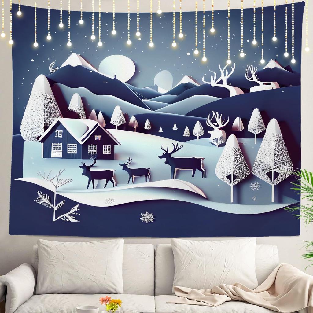 Northern Lights Wall Tapestry,View Over A Lake Green Storm Cloud Sky Wall Hanging Large Tapestry Decoration Polyester Fiber