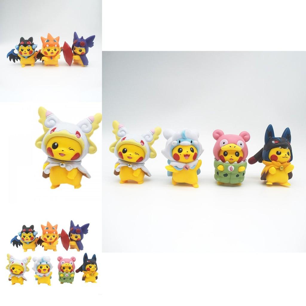 Adorable 7 Piece Pikachu Transformation Plush Toy Set Cute Cartoon Pvc Figures