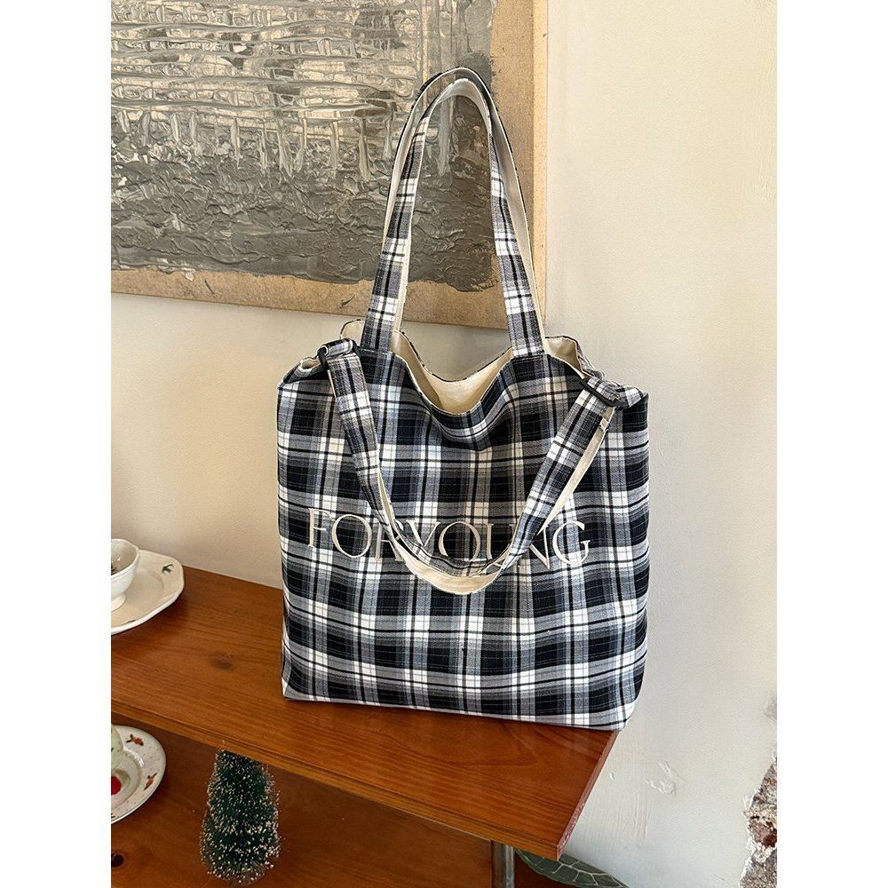 

Корейская ретро клетчатая сумка-тоут женская 2025 новая ленивая сумка на плечо большой вместимости нишевая универсальная сумка-мессенджер