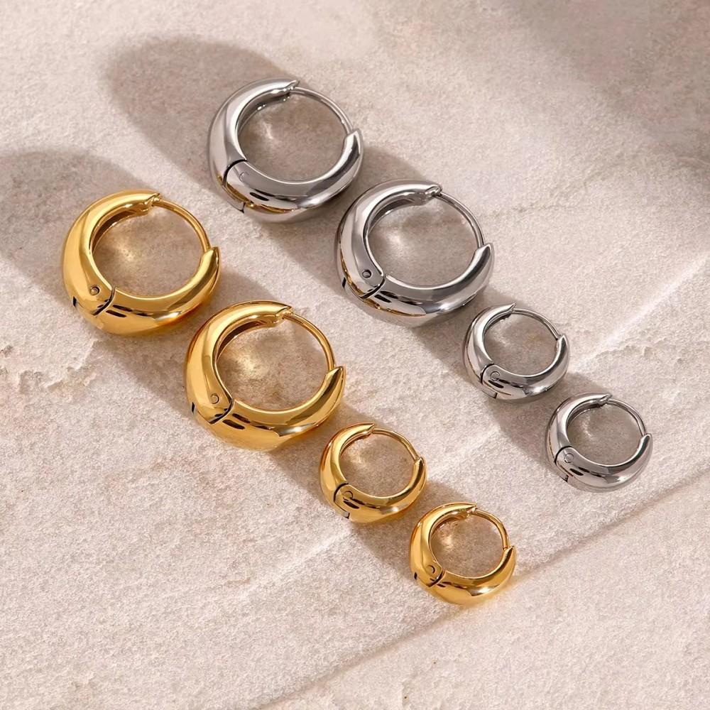 Stainless Steel 1 Pair Minimalist Huggie Hoop Earrings For Women Gold Color Tiny Round Circle 6/10/12mm Punk Unisex Rock Earring