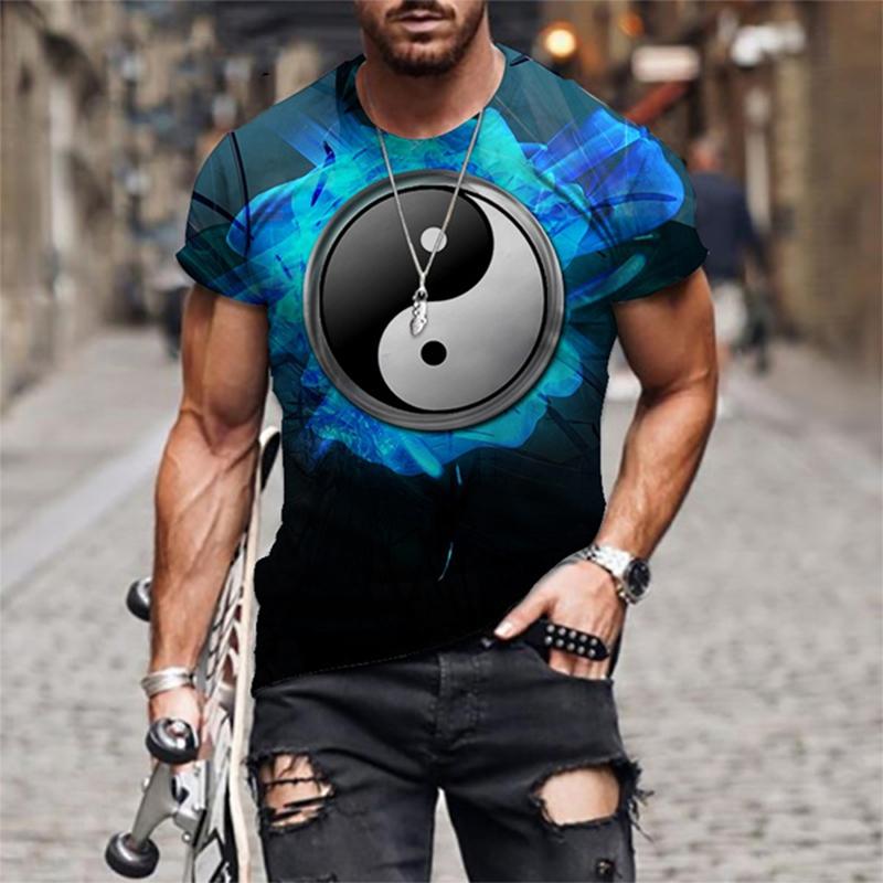 Pánské tričko s 3D potiskem Tai Chi Yin Yang, Street Fashion Osobnost, Zajímavé Vintage letní tričko s kulatým výstřihem2023
