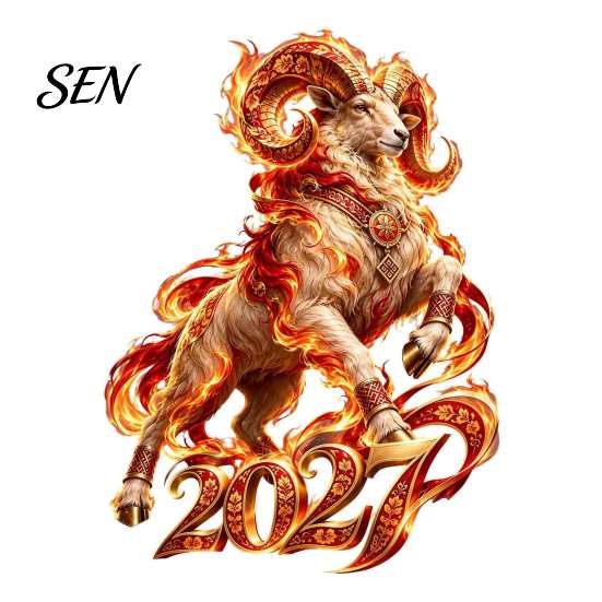 Decorative PVC Window Film 2027 Russian New Year Flame Goat Static Glass Sticker, Zodiac Sheep Cling, Red and Gold Storefront Holiday Display Stickers