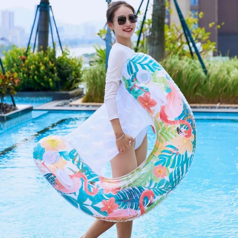 U-shaped Inflatable Toys Swimming Lounge Chaie Rainforest Flamingo Floating Sofa Summer Pool Water Toys with Cup Holders Handle