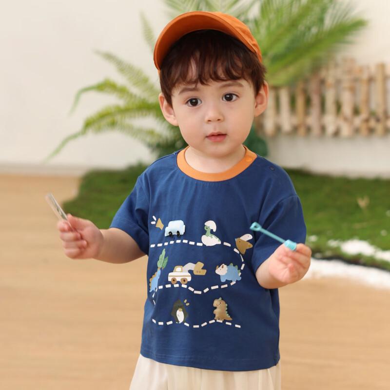 LUSON Baby Boys' 2025 Summer Color-Block Cotton T-Shirt