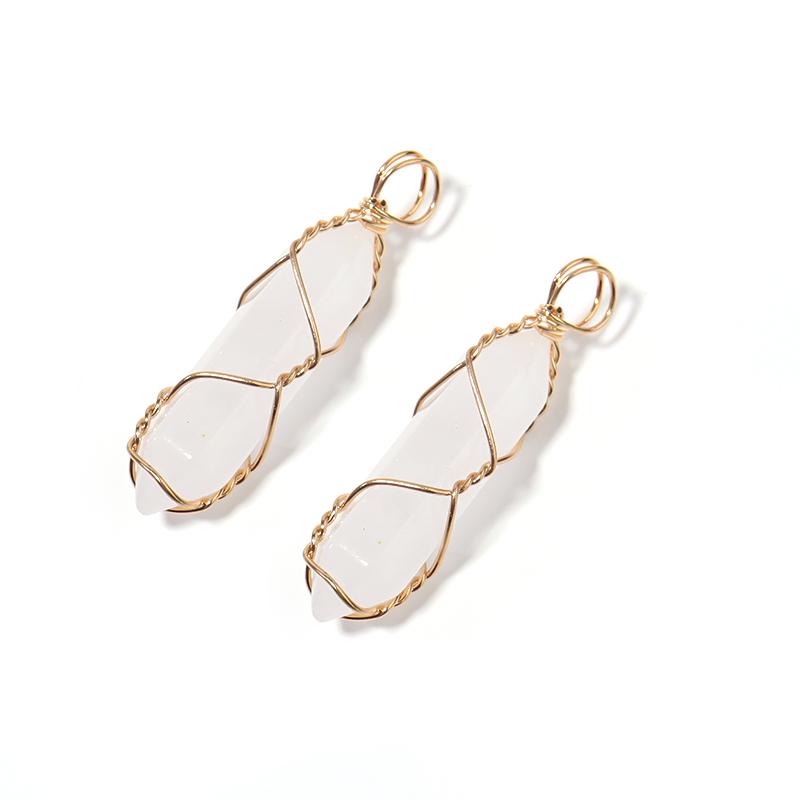 1 Pc Natural Stone Charms 40mm Color Bullet Shaped Handmade Gold Wire Pendants for DIY Necklace Gifts Jewelry Making Accessories