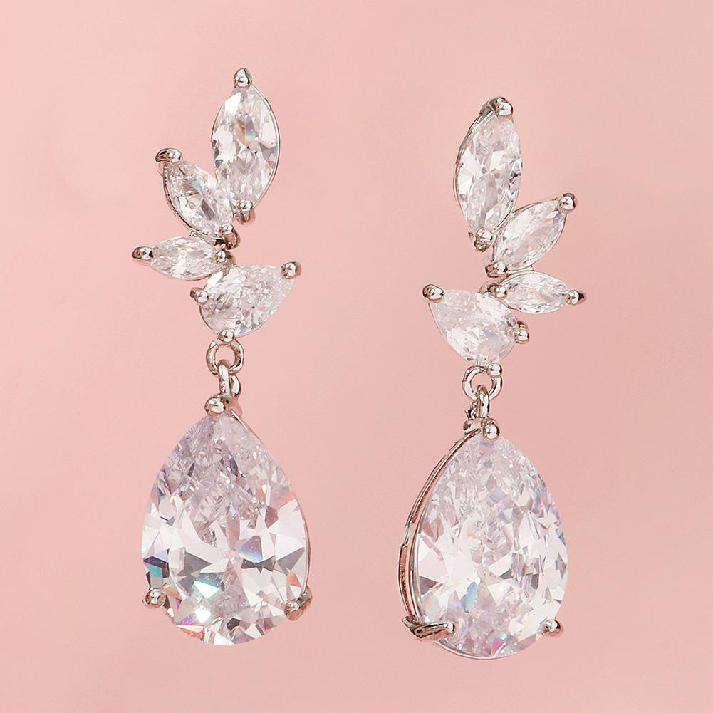 Elegant Zircon Water Drop Dangle Earrings - Bridal & Socialite Style