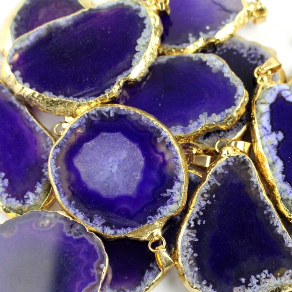 Handmade Druzy Agate Pendant 60*40mm Polished Crystal Slice Fashion Agate Wind Chime  Meditation