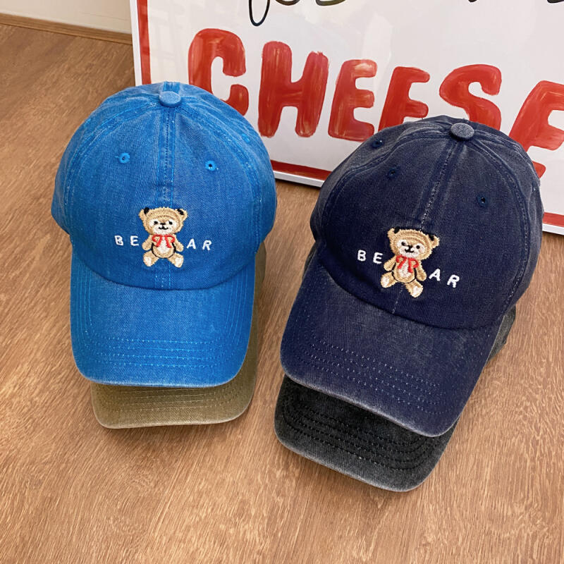 Teddy Washed Cotton Baseball Vintage Bear Hat Unisex Ball Cap Navy