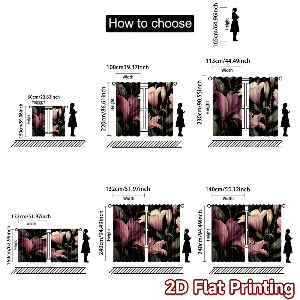 Set Of 2 Flat Printing Curtains Without Rod Floral Elegance Black Valentine Is Day Festival Popular Drapes Curtain Made Polyester