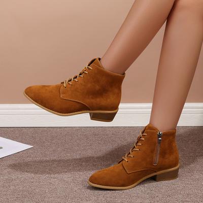 Damesmode Effen Suède Veterschoenen Rits aan de zijkant Blokhak Korte Laarzen Blokhak Laarzen voor Dames Enkellaarsjes