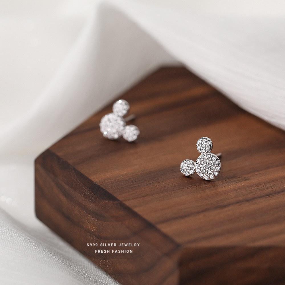 Beixi Sterling Silver Mickey Mouse Diamond Earrings for Women - Light Luxury, Cute, and Fresh Design