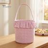 Easter Egg Hunt Carriers Halloween Basket, Plaid Ruffle Trick or Treat Candy Bucket with Handle Celebration Accessories for Kids, Reusable Gingham