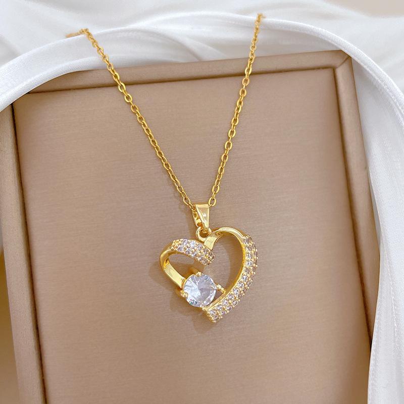 Irregular Zircon Love Heart Pendant Necklace for Women Stainless Steel Chain Sweet Heart  Jewelry Accessory Gifts for Lover