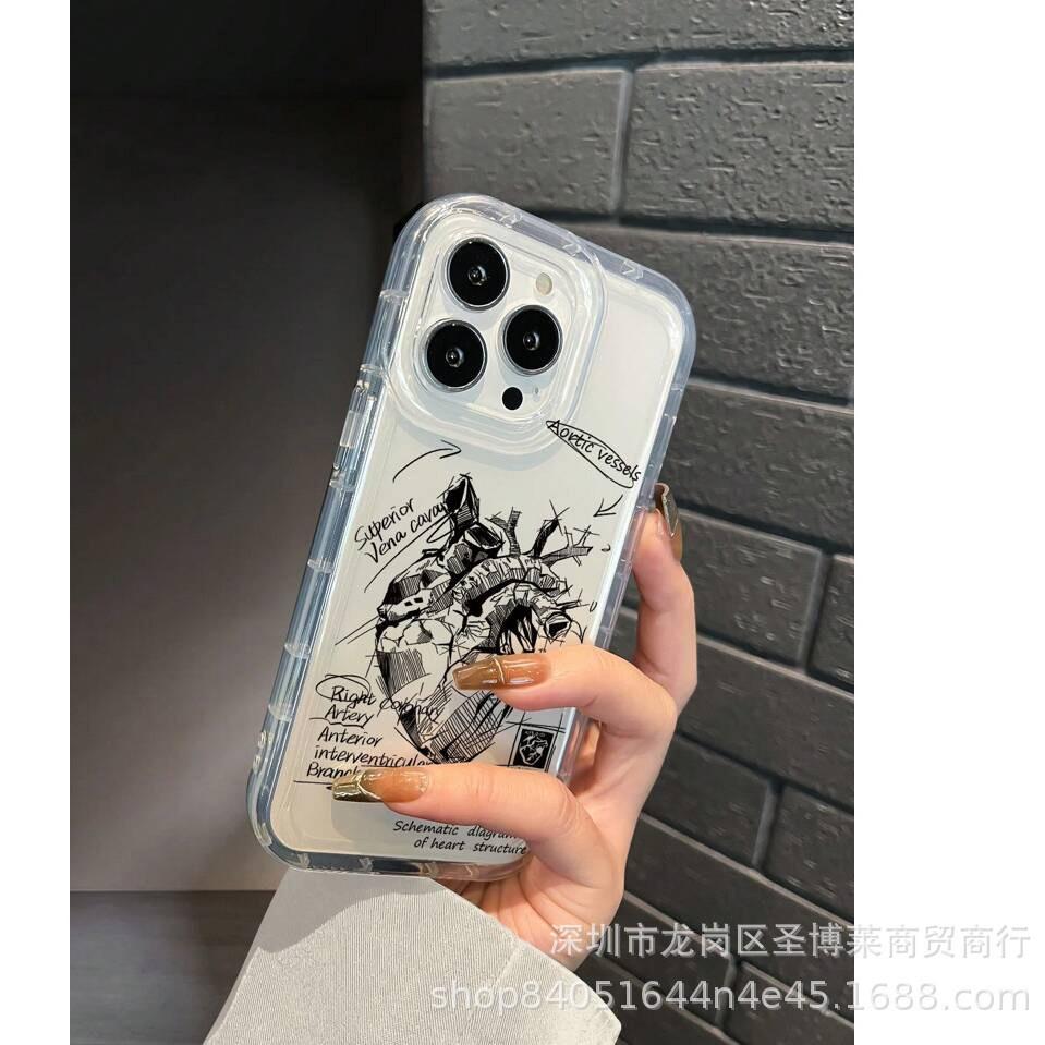 Sketch heart for iPhone 15 case iphone12promax transparent 14/13/11/XR airbag 16