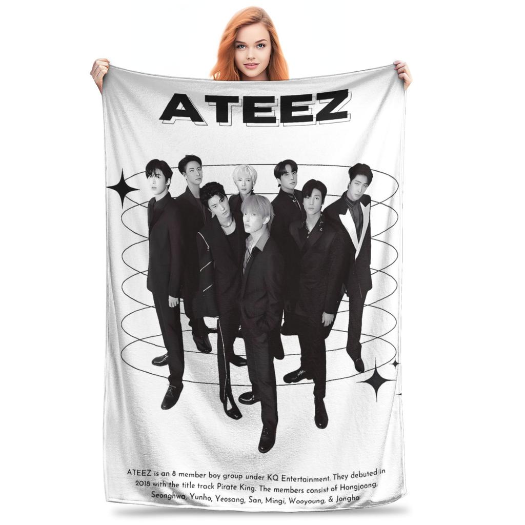 Soft Warm BlanketKids Decorative Kpop Ateez Band Throw Blanket Flannel Bedspread For Living Room Funny Sofa Bed Cover