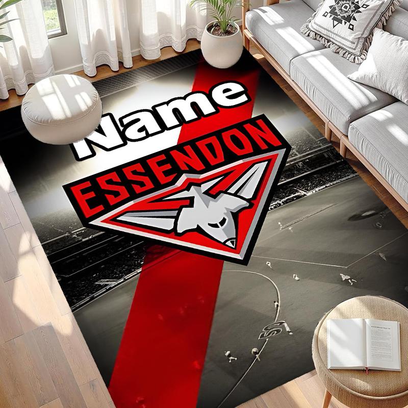 Custom Name Personalized Essendon Football Print Carpet, Versatile Home Decor Rug, for Playroom, Apartment, Balcony, Entryway, Hallway Gift