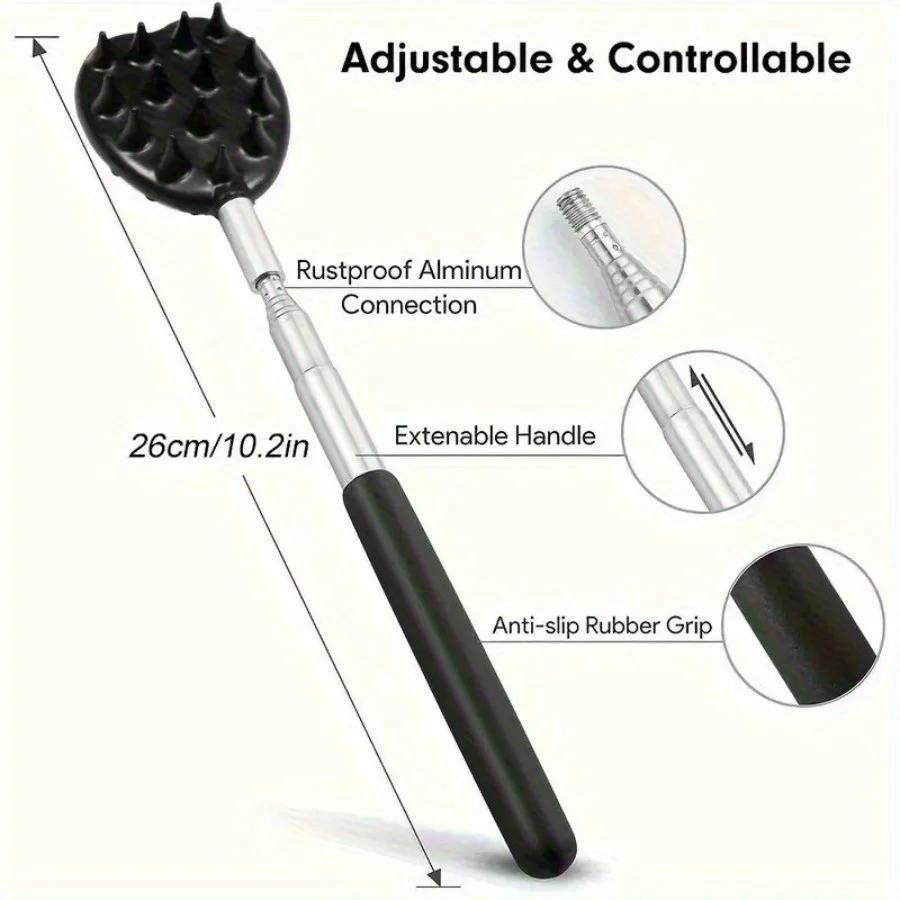 3 Detachable Scratching Heads Back Scratcher: Dual Sides, Telescoping, Adjustable, Metal Construction
