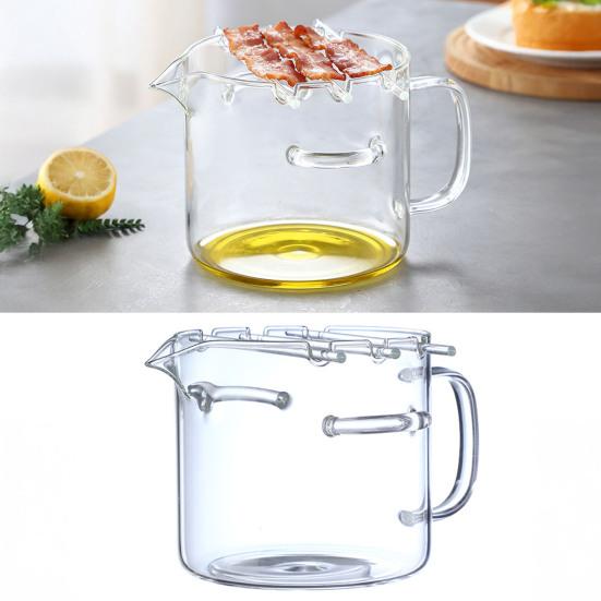 Cocedor de Tocino Reutilizable 2.1L Vidrio de Borosilicato Bandeja para Asar Microondas Fabricante de Tocino con Boquilla Integrada Resistente al Calor Cocina para Separación de Grasa