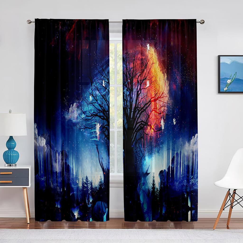 Fantazyjny Czarodziejski Zielony Las Przezroczysty Woalowy Zasłona Grzybowo-Kwiatowy Tiulowe Zasłony Okienne do Dekoracji Salonu Sypialni Kuchni