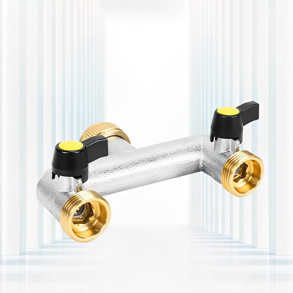 Portable Sturdy Brass Faucet Diverters with Double Water Flows Control for Outdoor Garden Irrigations Systems Use