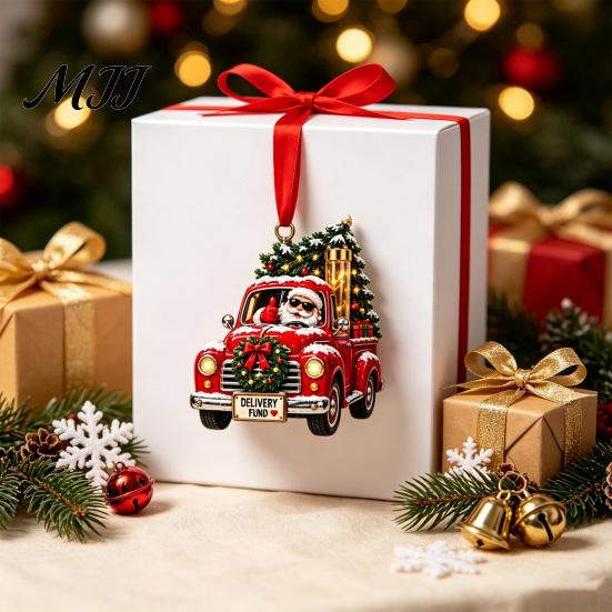 Reusable Holiday Gift Box Christmas Money Holder Ornament for Tree, Acrylic Cash Decoration with Red Notes Ribbon, Surprise Hanging