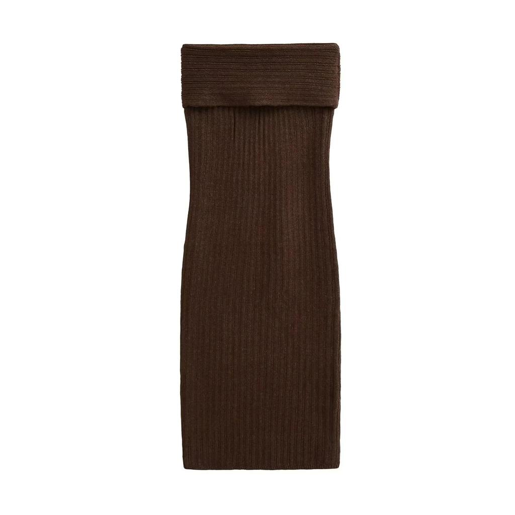 Mature Retro Fold-over Waist Knit Midi Skirt for Women - Slimming Hip-hugging Grey Skirt for Autumn/Winter