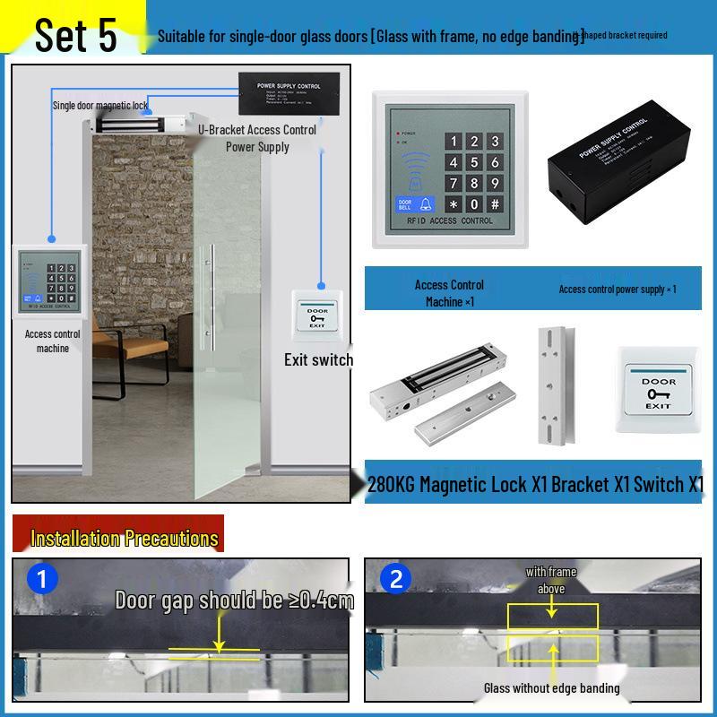 Sistema de Controle de Acesso Ativado por Senha com Leitor de Cartão e Fechadura Eletromagnética para Porta de Vidro