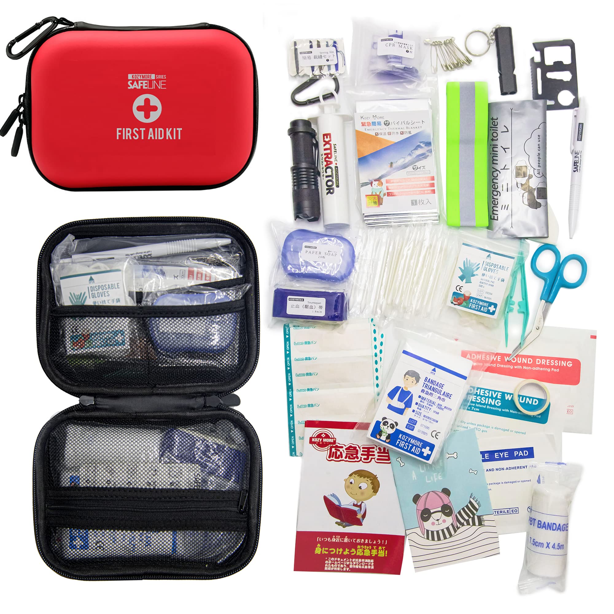 

Kozy More Waterproof Portable First Aid Kit with 28 Types and 113 Includes Poison Portable and Sewing Recommended by Disaster Preparedness Ideal for