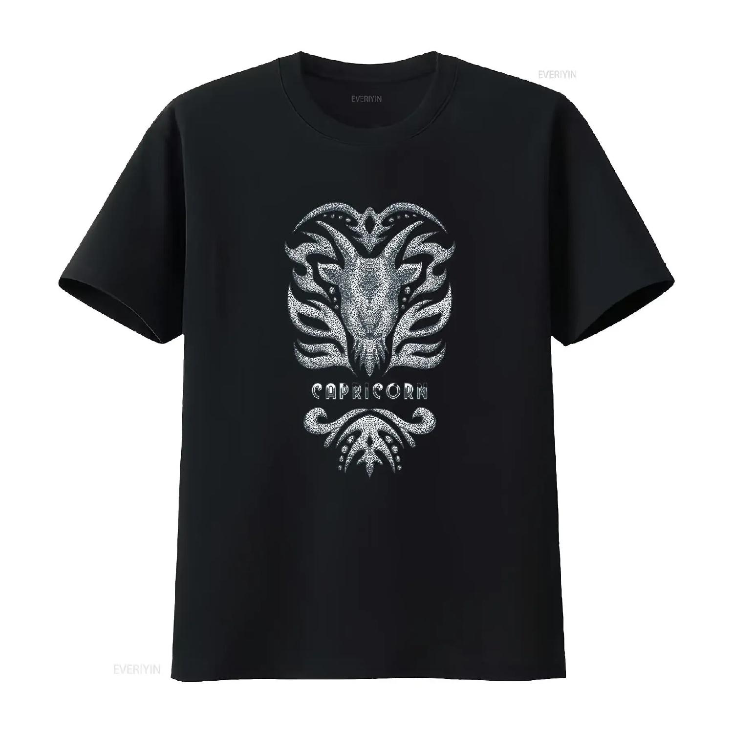 

Capricorn Vintage Zodiac T Shirt vintage Washed Breathable designer clothes Comfortable Top For Everyday Wear fashion homme XXXXXL чорний
