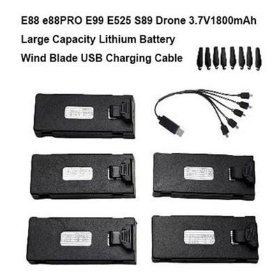 Black Lithium Battery 3.7V1800mAh Large Capacity Universal USB Charging Cable for E88 e88PRO E99 E525 S89 Drone