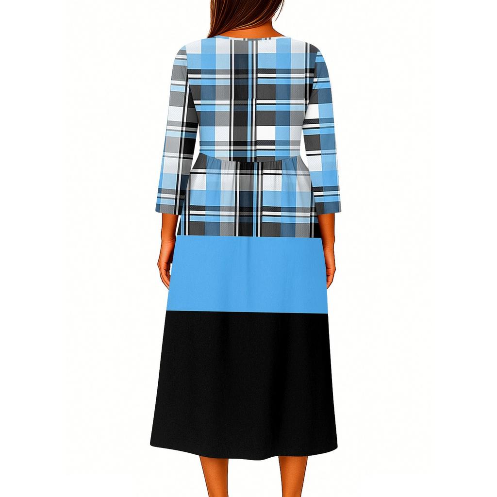 Dámské módní tištěné kulaté sedmiminutové rukávy knoflíkové volné košilové šaty