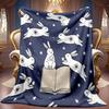 1pc 2D Starry Night Rabbit And Book Theme Pattern Flannel Blanket, Soft HD Digital Print, Cooling Blanket All-Season Use! Soft And Breathable 100% Pol