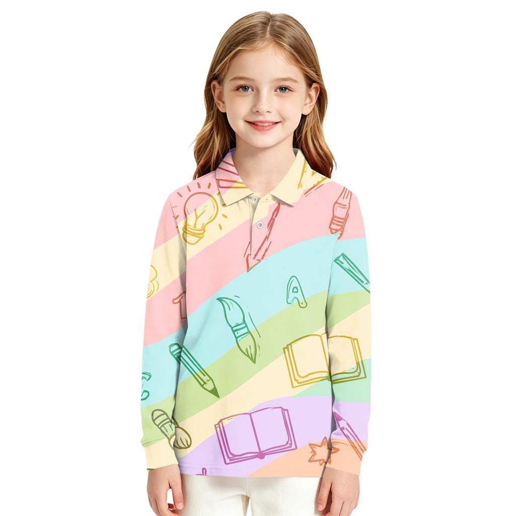 Girls Long Sleeve School Uniform Top Casual Print Shirt for Back to School