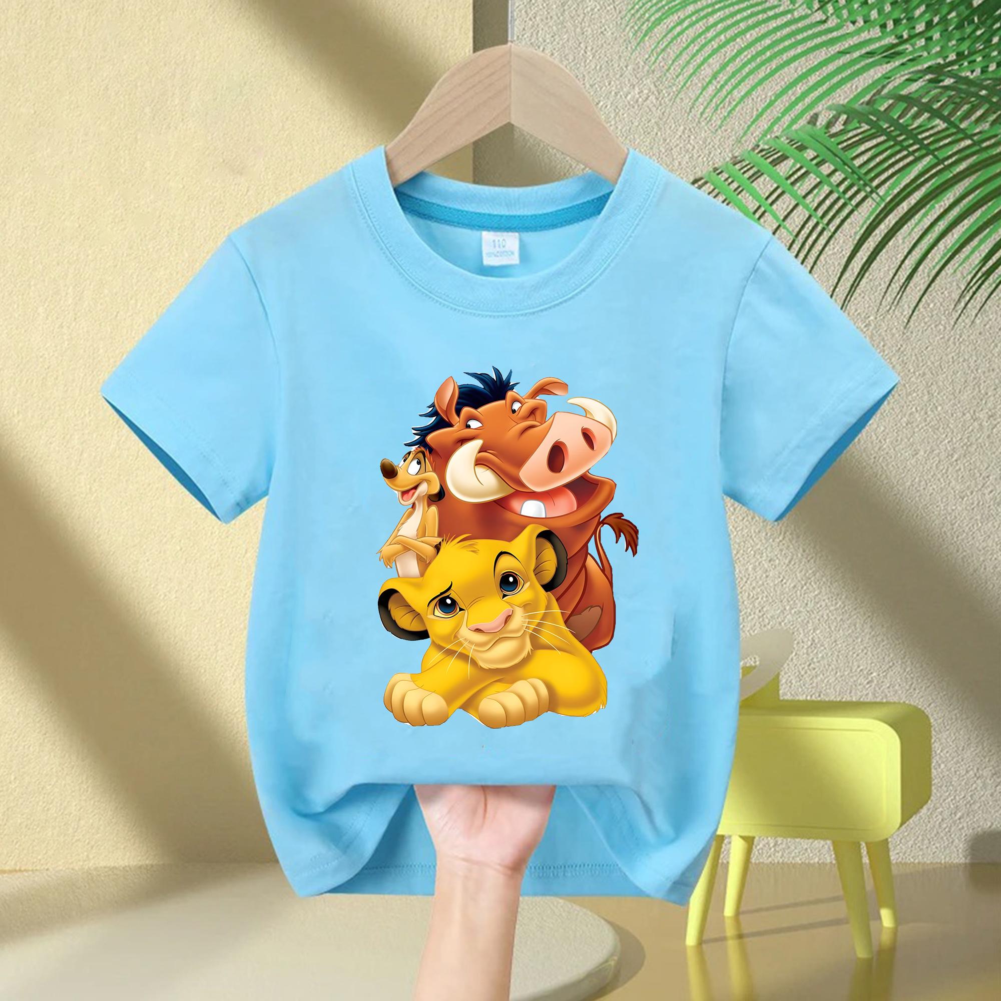 Fashionable Cool Lion King Simba Cartoon Print Children s 2026 Summer Breathable Parent-Child Short Sleeve 100