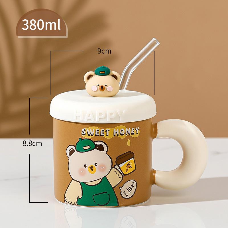 Latest Straw Cup with Lid Anime Duckling Ceramic Cup High Value Large Volume Large Cup Girl High Temperature Resistance Drinking Cup