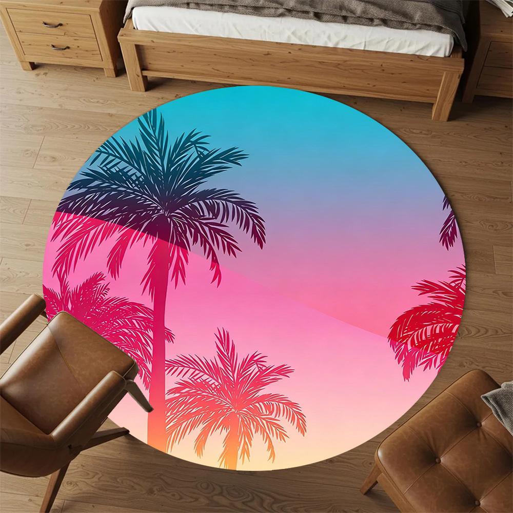 1pc palm trees sunset Round Chair mat office Area Rug - Non-Slip, Floor Mat for Office, Bedroom, and Indoor Decor p127258