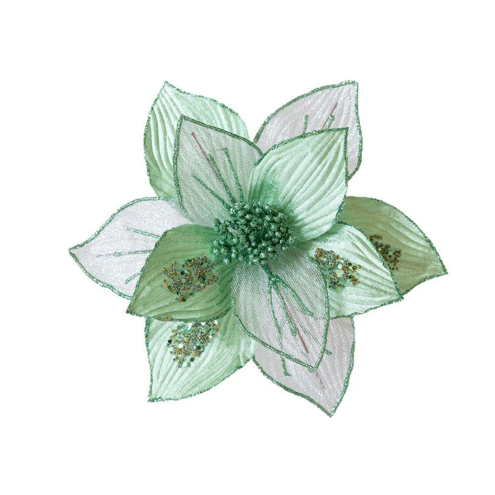 Fabric Plastic Christmas Artificial Flowers 25CM Glitter Fake Flower  Christmas Decor